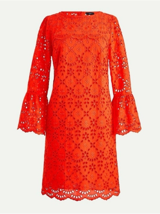 J. Crew Dresses & Skirts - J. Crew Orange Eyelet Bell-Sleeve Shift Dress Size 2P